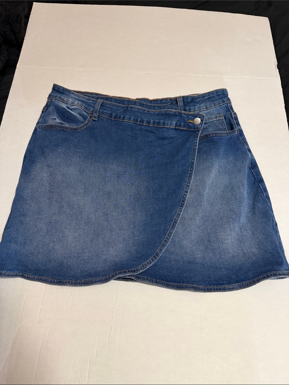 Dark Blue Denim Wrap-Style Mini Skirt